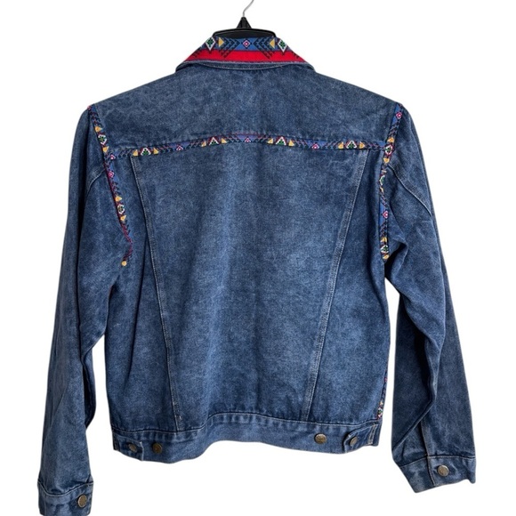 Vintage Denim Jean Trucker Jacket Womens Small Aztec Western Rodeo Southwestern - Picture 11 of 12